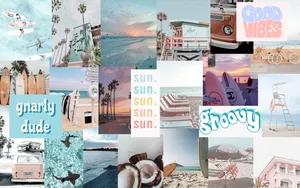 A Collage Of Photos Of Beach Scenes Wallpaper