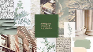 A Collage Of Photos With Green And White Colors Wallpaper