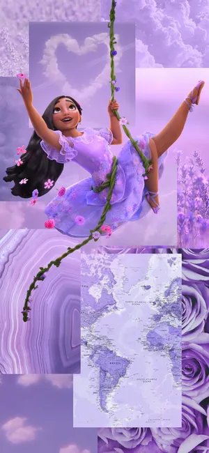 A Collage Of Pictures Of A Girl In Purple Wallpaper