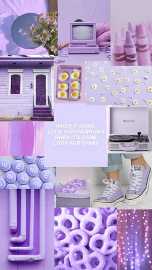 A Collage Of Pictures Of Purple And White Wallpaper