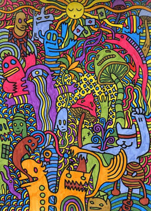 A Colorful Drawing With Many Different Characters Wallpaper
