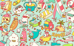 A Colorful Pattern Of Cartoon Characters Wallpaper