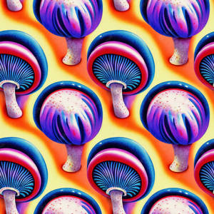 A Colorful Pattern Of Mushrooms On A Yellow Background Wallpaper