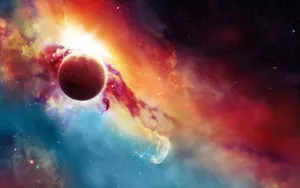 A Colorful Space With A Bright Star In The Background Wallpaper