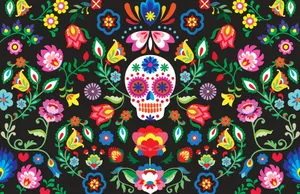 A Colorful Sugar Skull On A Black Background Wallpaper