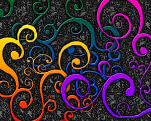 A Colorful Swirl Pattern On A Black Background Wallpaper
