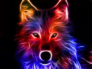 A Colorful Wolf With A Black Background Wallpaper