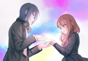 A Couple Of Anime Characters Are Holding Hands Wallpaper
