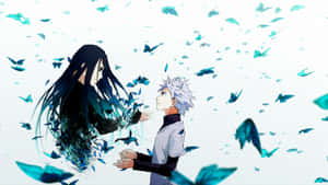 A Couple Of Anime Characters With Butterflies Flying Around Them Wallpaper