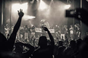 A Crowd Of People At A Concert With Their Hands Up Wallpaper