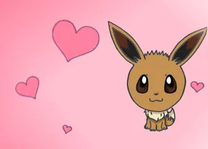 A Cute Eevee With Hearts On A Pink Background Wallpaper