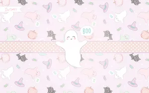 A Cute Ghost Pattern With A Pink Background Wallpaper