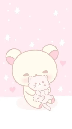 A Cute Kawaii Bear Holding A Pink Kitten Wallpaper