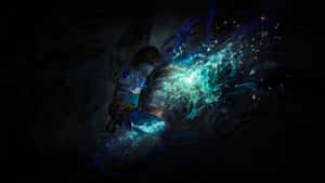 A Dark Image Of A Character With A Blue Light Wallpaper