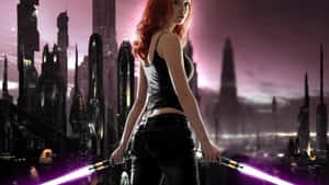 A Dazzling Blue Lightsaber Blade, Ready For Action. Wallpaper