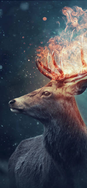 A Deer With Fire On Its Head Wallpaper