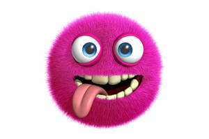 A Delightful Pink Fluffy Emoji Monster Design On A Laptop Wallpaper