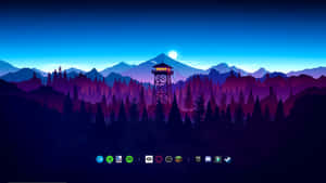 A Desktop With A Mountain And Trees Wallpaper