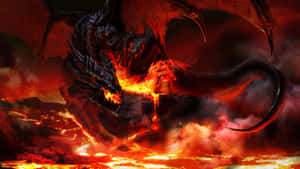 A Dragon Is Flying In The Air With Flames Wallpaper
