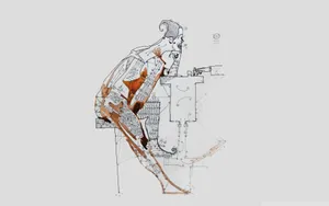 A Drawing Of A Man With A Hat On Wallpaper