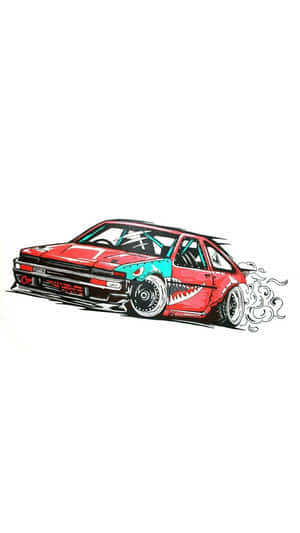 A Drawing Of A Red Car With Smoke Coming Out Of It Wallpaper