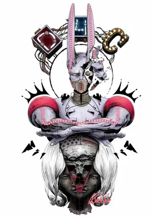 A Drawing Of A Woman With A Head And A Body Wallpaper