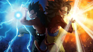 A Dynamic Pose Of Goku Super Saiyan 4 Wallpaper