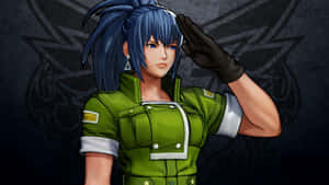 A Female Character In Green Uniform Saluting Wallpaper