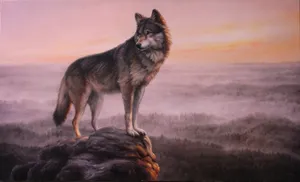 A Fierce, Yet Majestic Pink Wolf Stares Directly At The Audience. Wallpaper
