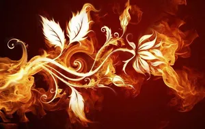 A Fire Background With White Flowers And Leaves Wallpaper