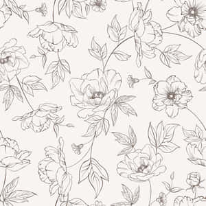 A Floral Pattern With Black And White Flowers Wallpaper