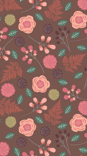 A Floral Pattern With Pink And Brown Flowers Wallpaper