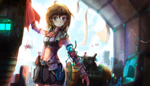 A Girl In A Futuristic Setting With A Robot Wallpaper