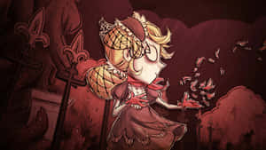 A Girl In A Red Dress Is Standing In Front Of A Grave Wallpaper