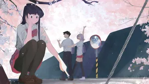 A Girl Is Kneeling Down In Front Of A Tree Wallpaper