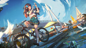 A Girl Is Riding A Bike Wallpaper