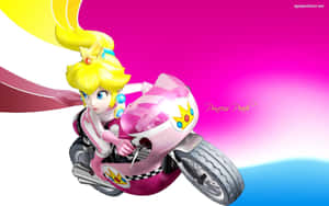 A Girl Riding A Motorcycle With A Pink Background Wallpaper
