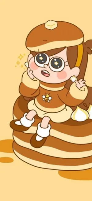 A Girl Sitting On Top Of A Stack Of Pancakes Wallpaper