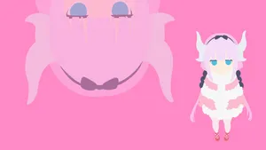 A Girl With A Pink Background And A Large Pink Monster Wallpaper