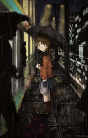 A Girl With An Umbrella Standing In The Rain Wallpaper