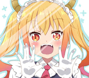 A Girl With Long Hair And Horns Is Holding Her Hands Up Wallpaper