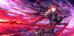 A Girl With Long Hair And Red Hair Holding Two Swords Wallpaper