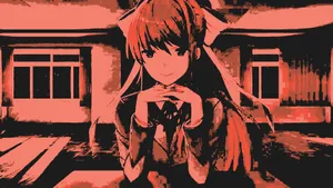 A Girl With Long Hair Sitting In Front Of A Building Wallpaper