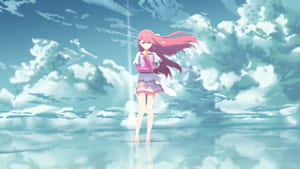 A Girl With Pink Hair Standing In The Water Wallpaper