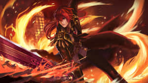 A Girl With Red Hair Holding A Sword In Flames Wallpaper