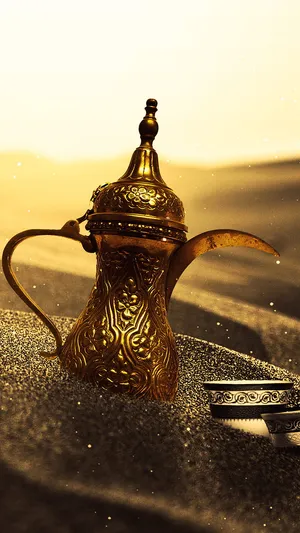 A Gold Teapot In The Sand Wallpaper