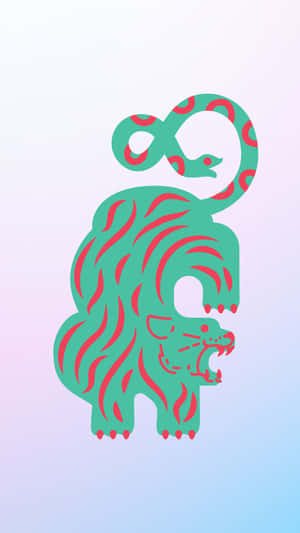 A Green And Pink Tiger With A Red Tail Wallpaper