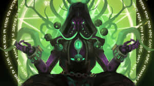 A Green And Purple Creature Sitting In A Circle Wallpaper