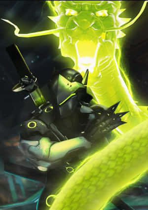 A Green Dragon With A Sword In His Hand Wallpaper