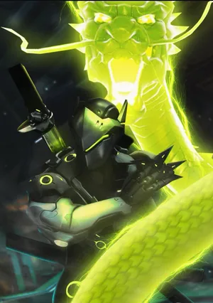 A Green Dragon With A Sword In His Hand Wallpaper